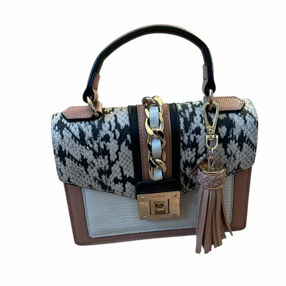 Aldo Martis Snakeskin Neutral Top Handle Handbag Purse NO CROSSBODY STRAP - Picture 2 of 10